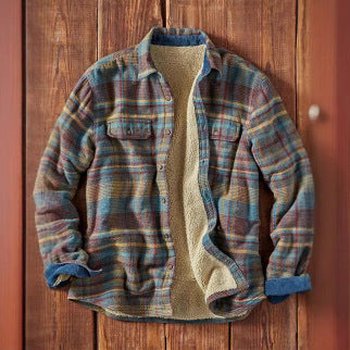 Men's Plaid Fuzzy Long-Sleeve Shirt Jacket